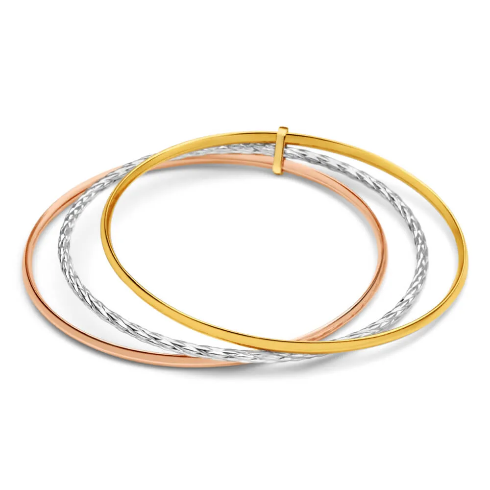 9ct Yellow Gold Silver Filled 3 Tone Bangle