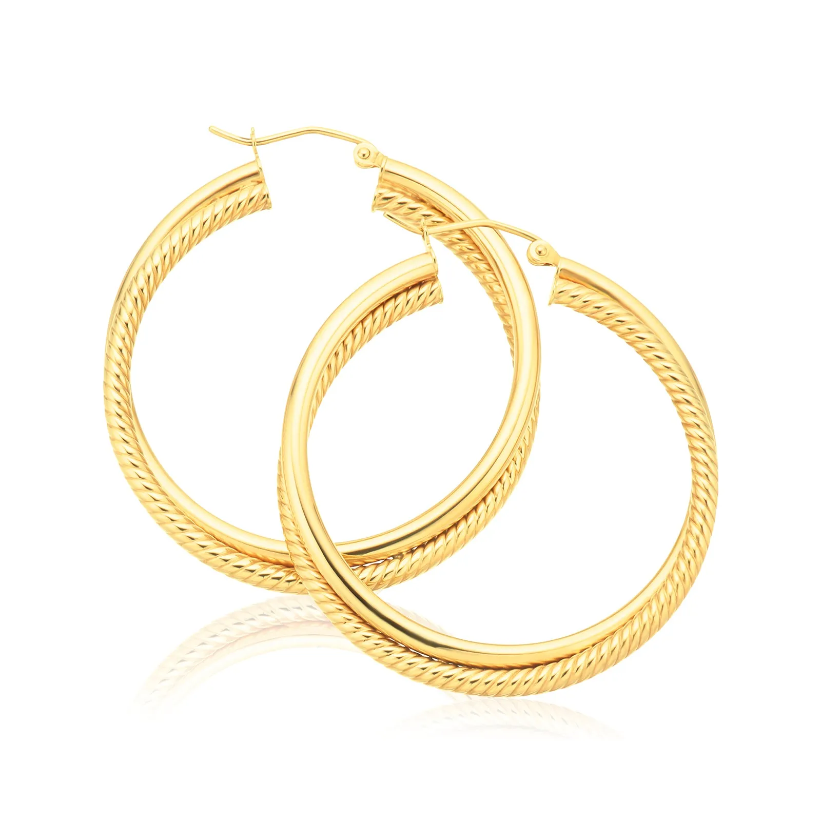 9ct Yellow Round 2.5x37 cm Mesh Polished Hoop Earrings