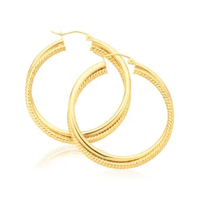 9ct Yellow Round 2.5x37 cm Mesh Polished Hoop Earrings