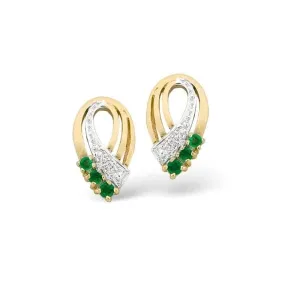 Acotis Diamonds 9K Gold 0.01ct Diamond 8mm x 15mm Emerald Earrings Z1037