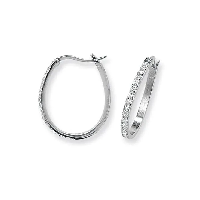 Acotis Silver Hoop Earrings Oval Zirconia G5595