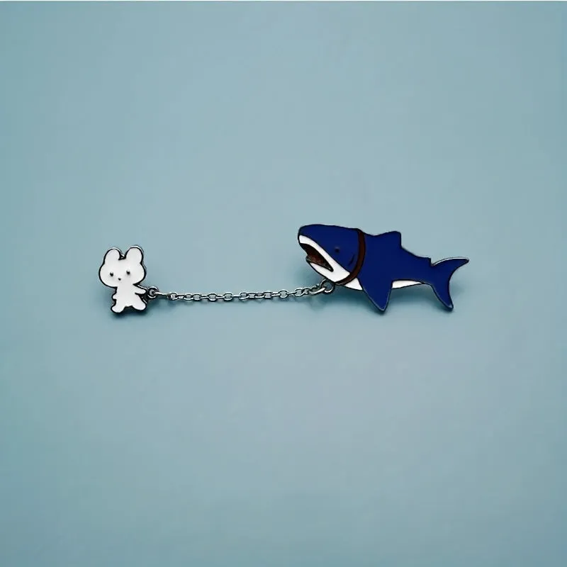 Adorable Rabbit Shark Brooch Pin  Stylish Animal Lapel Accessory