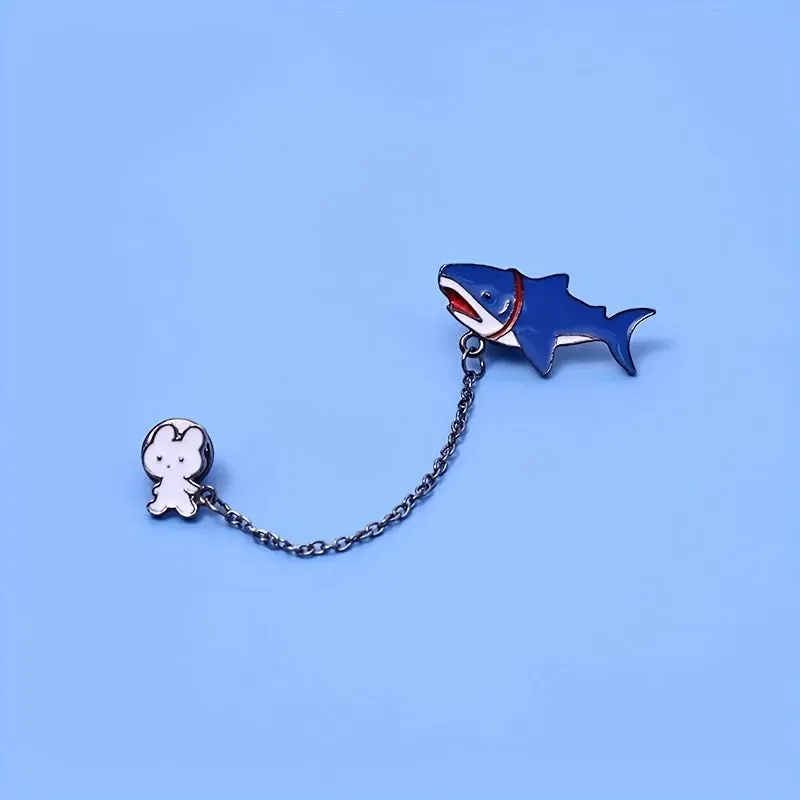 Adorable Rabbit Shark Brooch Pin  Stylish Animal Lapel Accessory