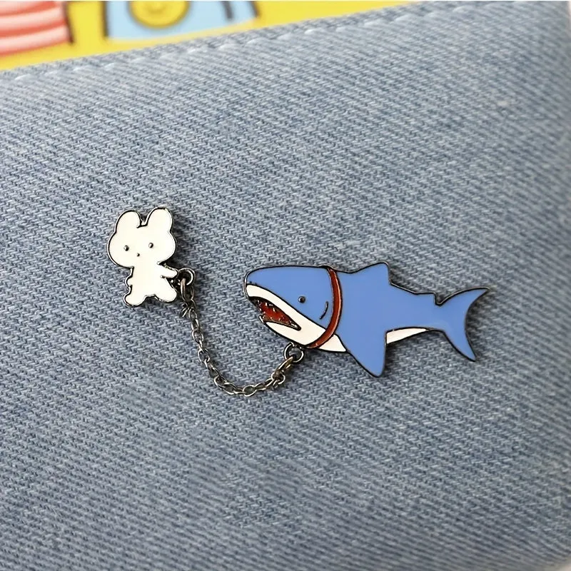 Adorable Rabbit Shark Brooch Pin  Stylish Animal Lapel Accessory