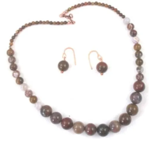 Agate Gemstone Beaded Necklace & Earrings Set