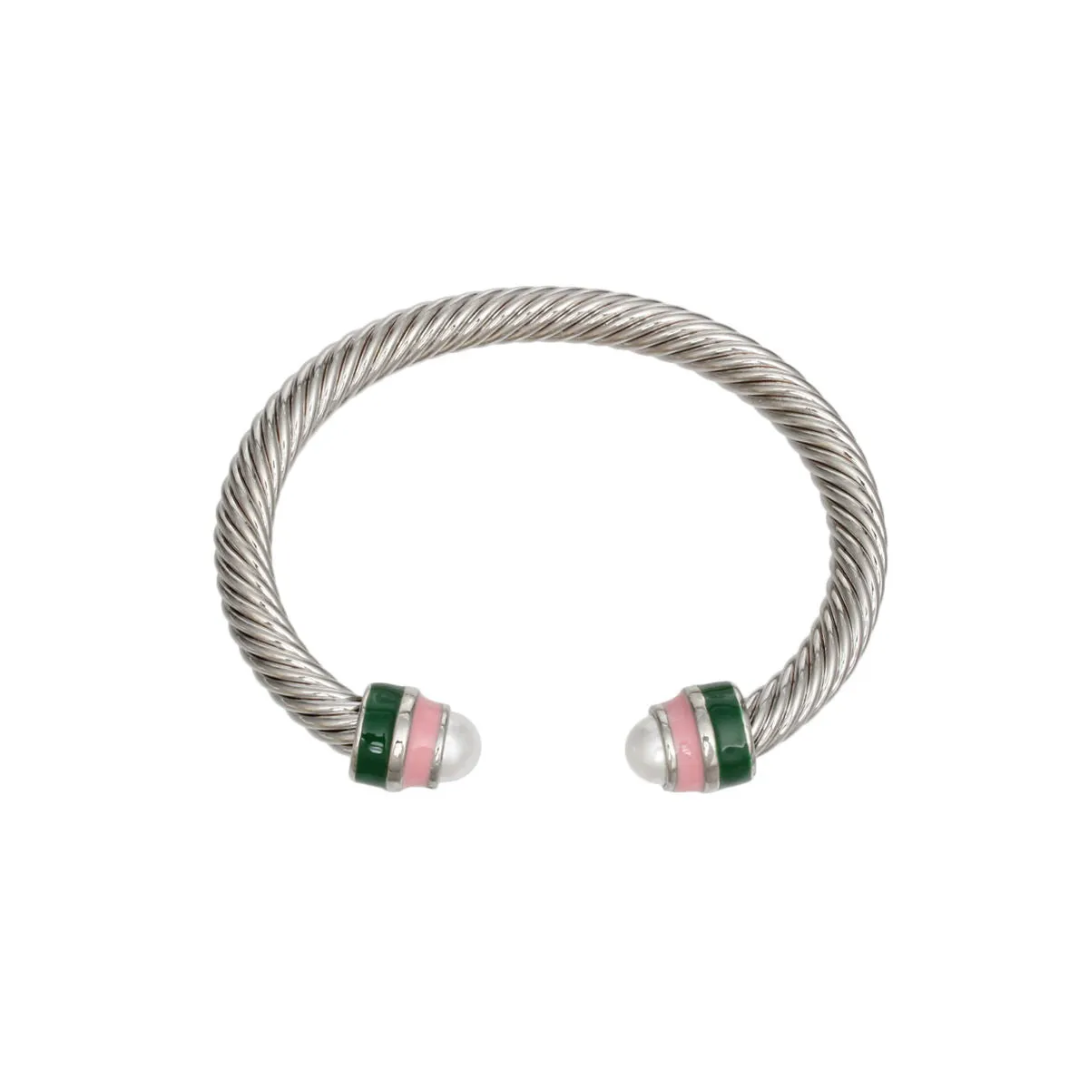 AKA Sorority Pink Green Pearl Cable Classic Bangle