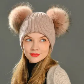 'Alba' Genuine Fur Pom-Pom Hat