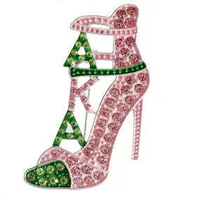 Alpha Kappa Alpha AKA Inspired Pink Green Heel Sorority Brooch