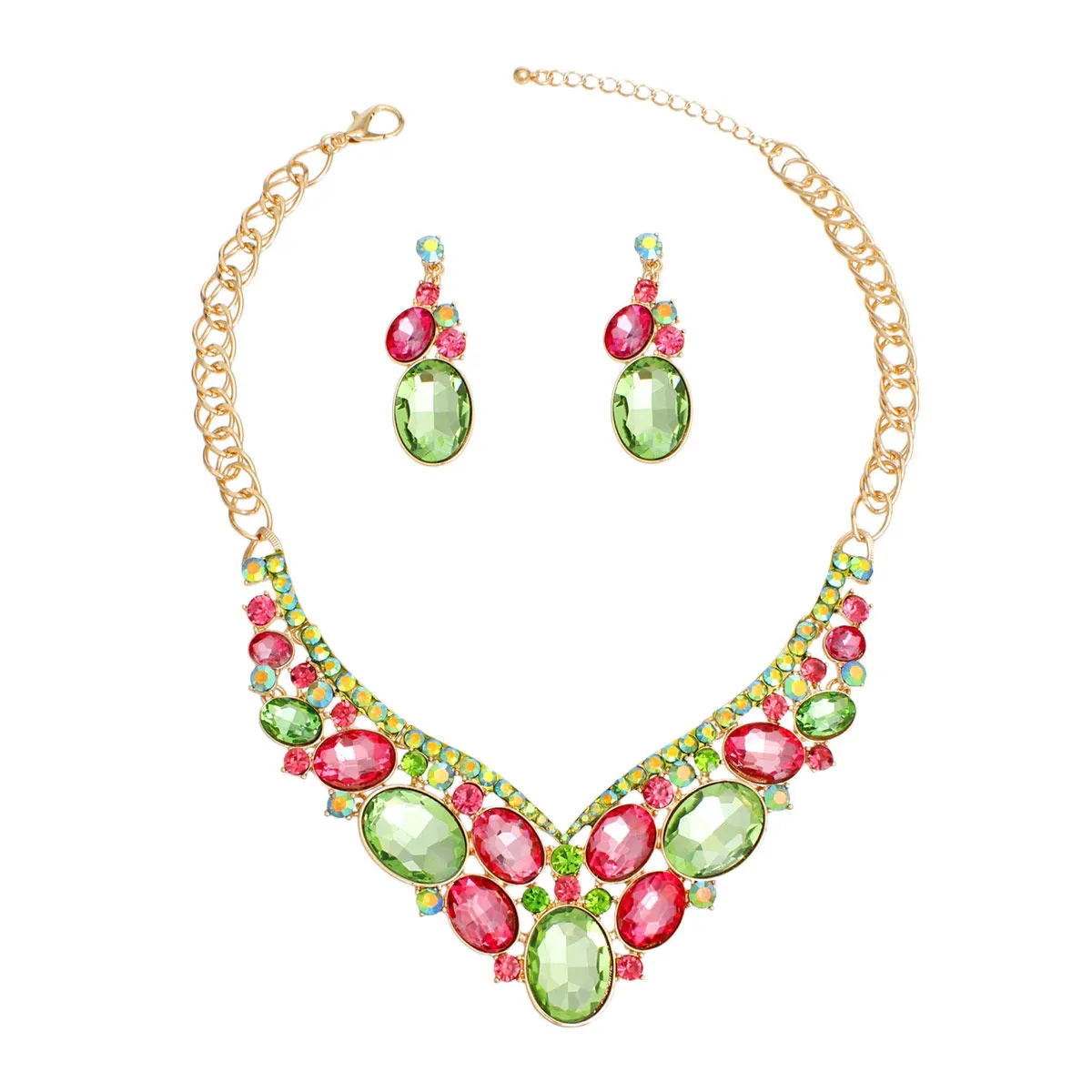 Alpha Kappa Alpha Inspired Crystal Necklace Pink Green Collar for Women