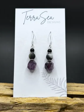 Amethyst, Amazonite & Black Jasper Earrings