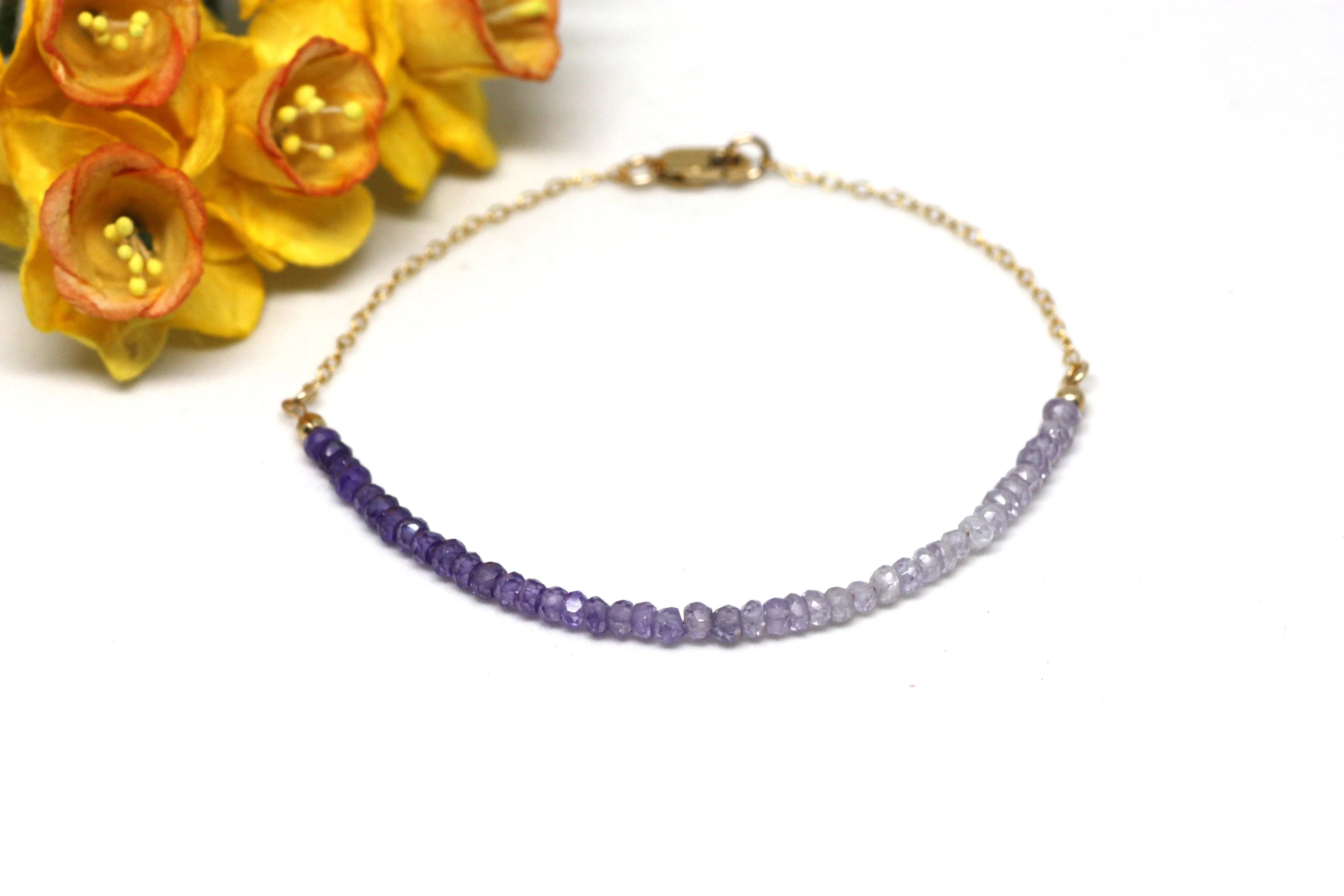 Amethyst Ombré Gemstone Half Bar Bracelet