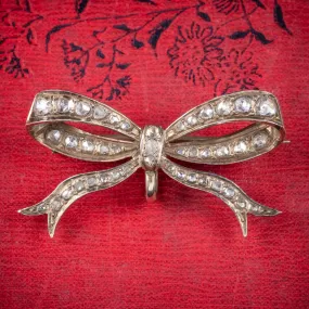 Antique Edwardian Rose Cut Diamond Bow Brooch 18Ct Gold Circa 1910 Boxed