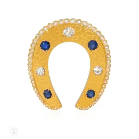 Antique sapphire and diamond horseshoe brooch