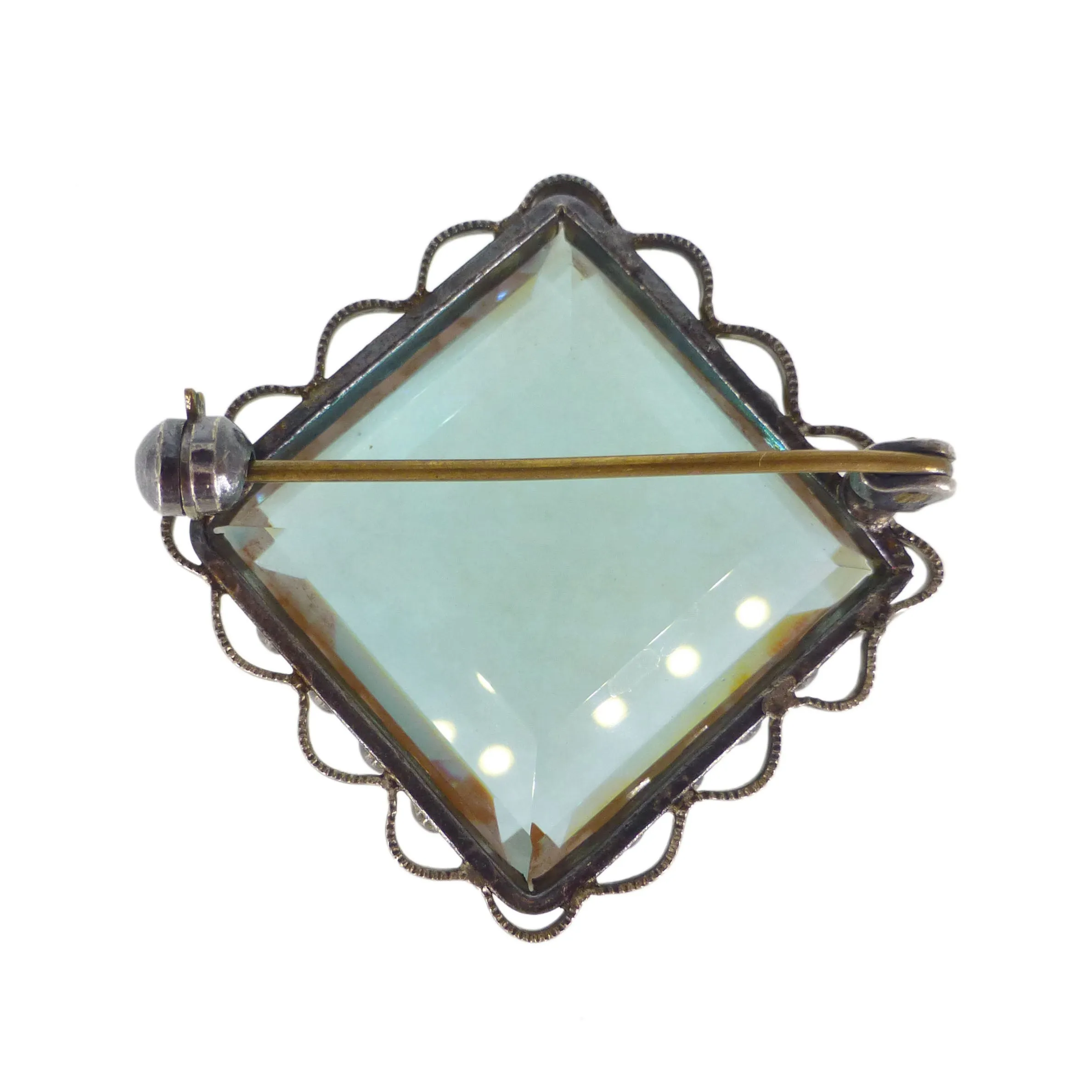 Antique Square Cut Saphiret Glass Brooch