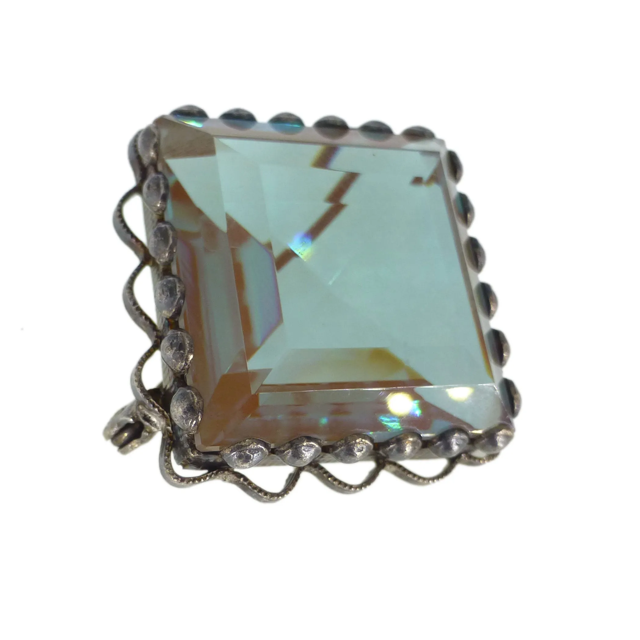 Antique Square Cut Saphiret Glass Brooch