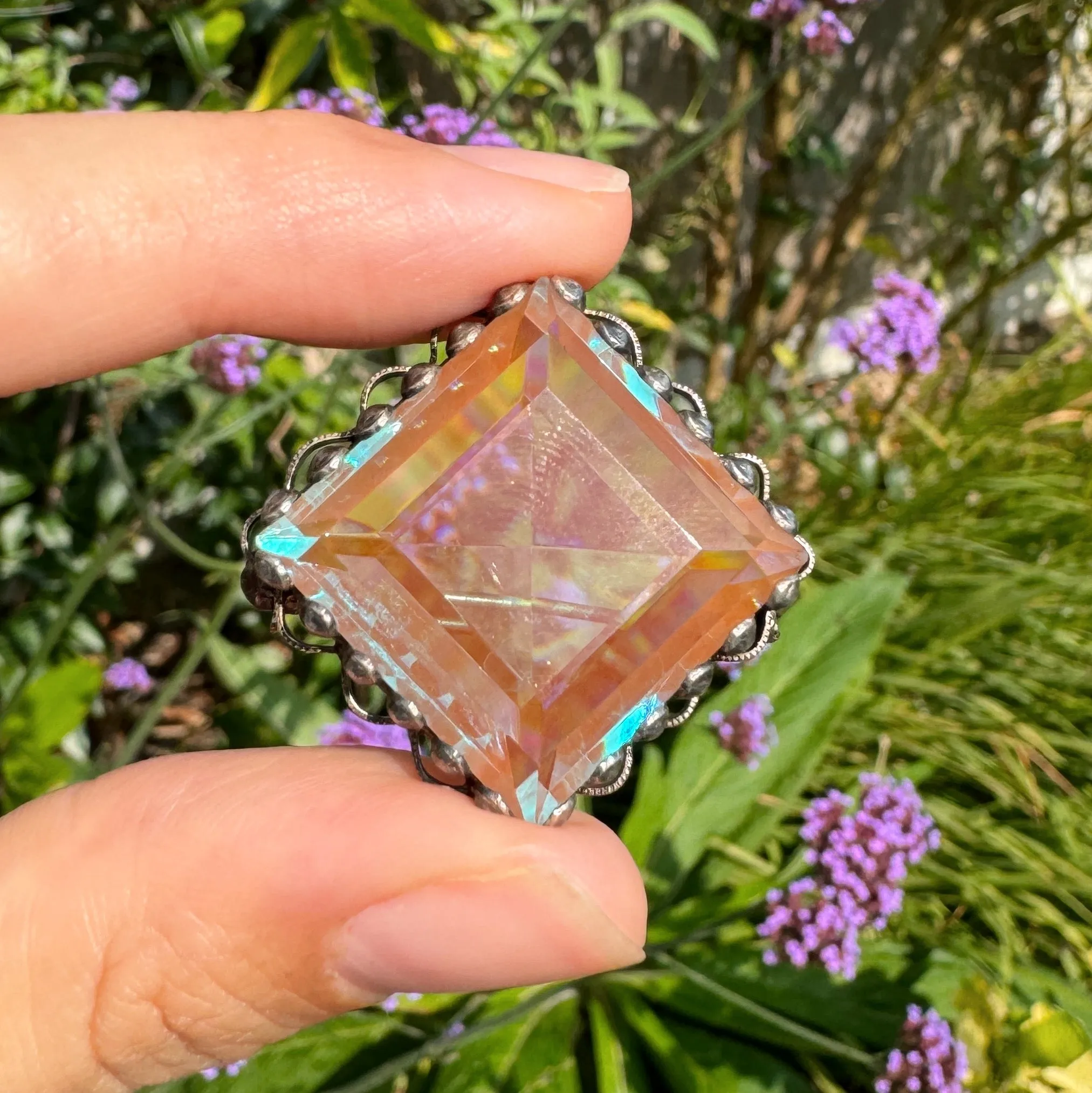 Antique Square Cut Saphiret Glass Brooch