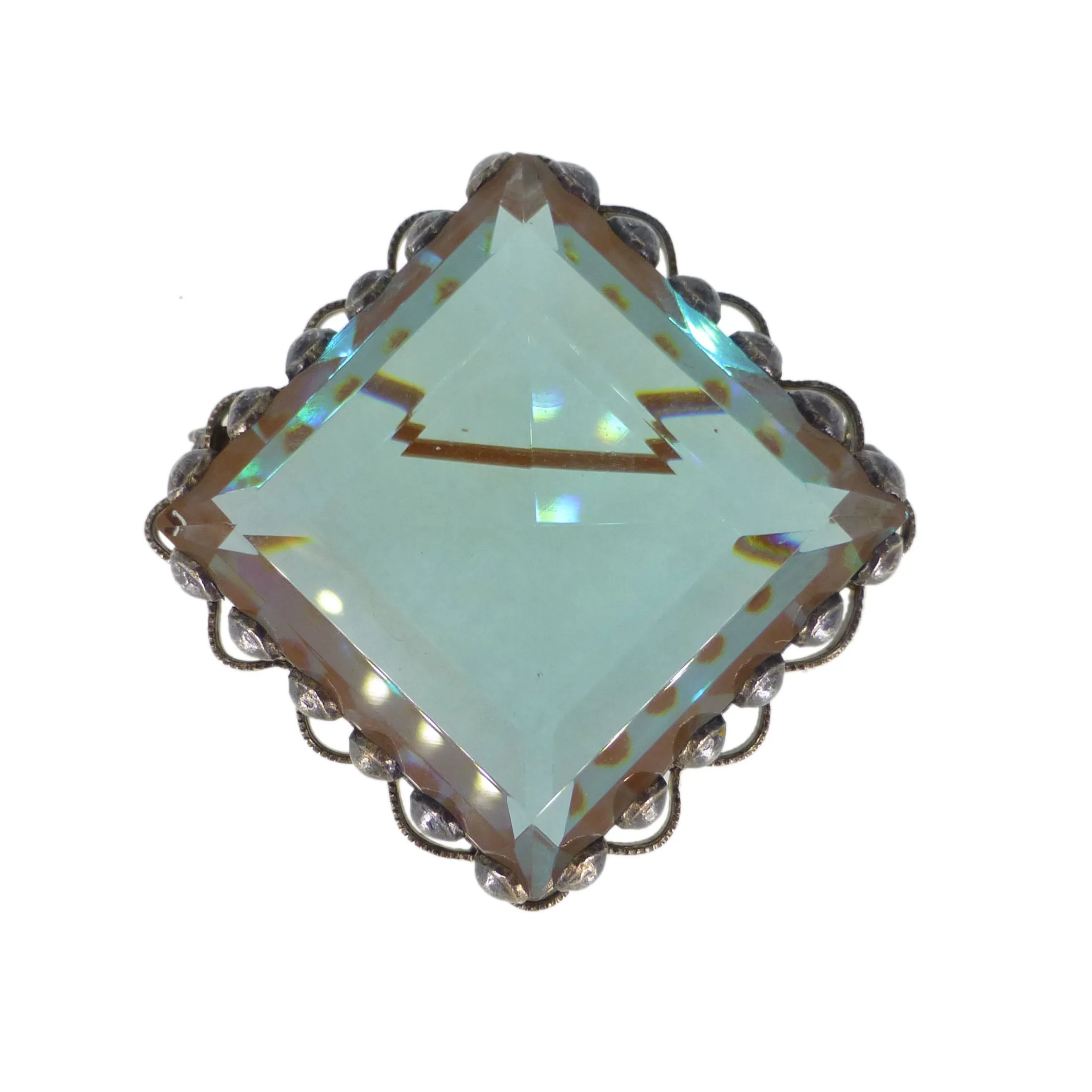 Antique Square Cut Saphiret Glass Brooch