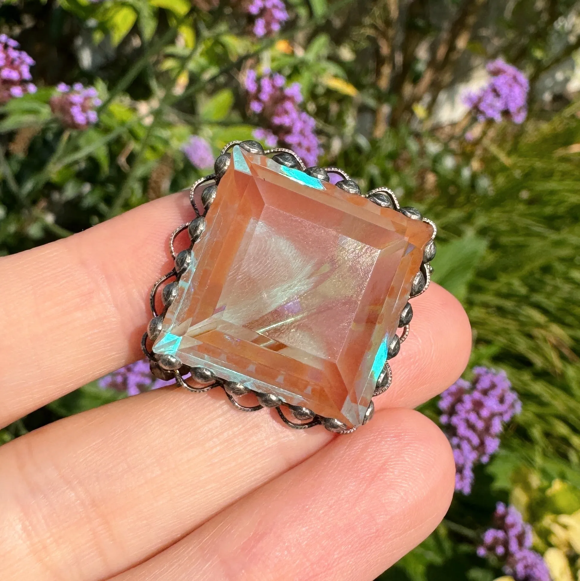 Antique Square Cut Saphiret Glass Brooch