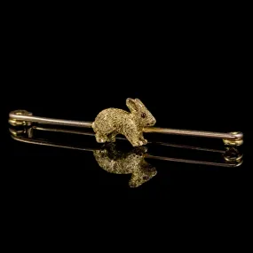 Antique Victorian Rabbit Brooch 18Ct Gold Pin Circa 1900