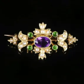 Antique Victorian Suffragette Brooch 15Ct Gold Floral Circa 1900