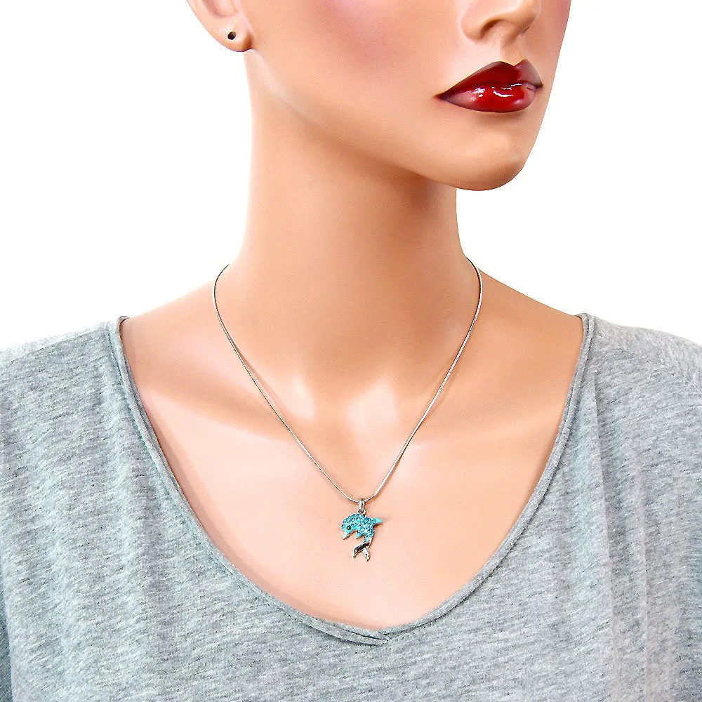 Aqua Color Dolphin Pendant Necklace