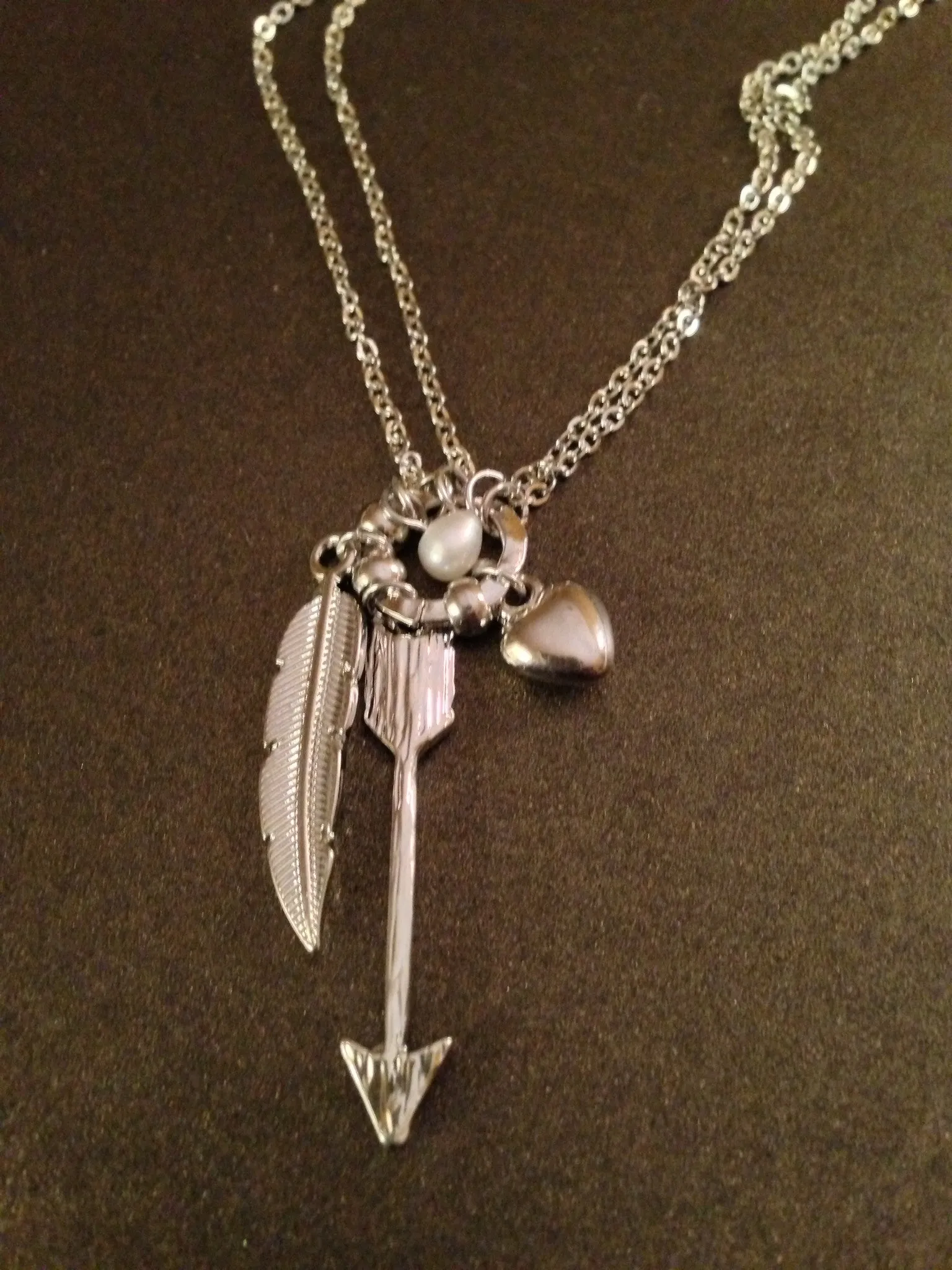 Arrow, Feather and Heart Necklace