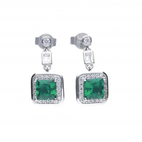 Art Deco Style Emerald Cubic Zirconia Pave Earrings E5904