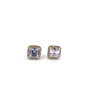 Ashley Gold Sterling Silver Gold Plated Emerald Cut CZ Halo Stud Earrings