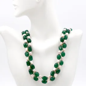 Aventurine and Fresh Water Pearl Necklace Aventurine Necklace Russian Emerald Cultured Pearl Indian Necklace Layered Necklace SKU: 6143380