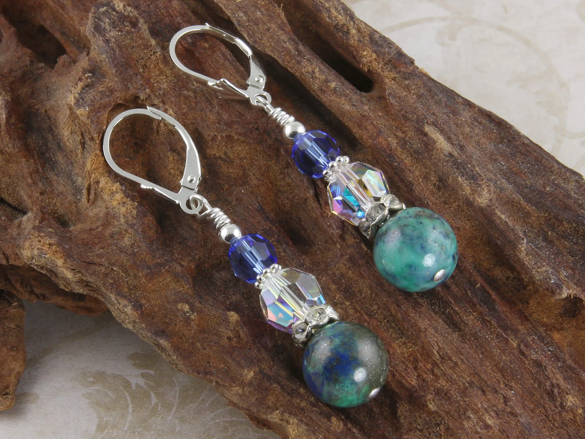 Azurite Sapphire Gemstone Beaded Earrings