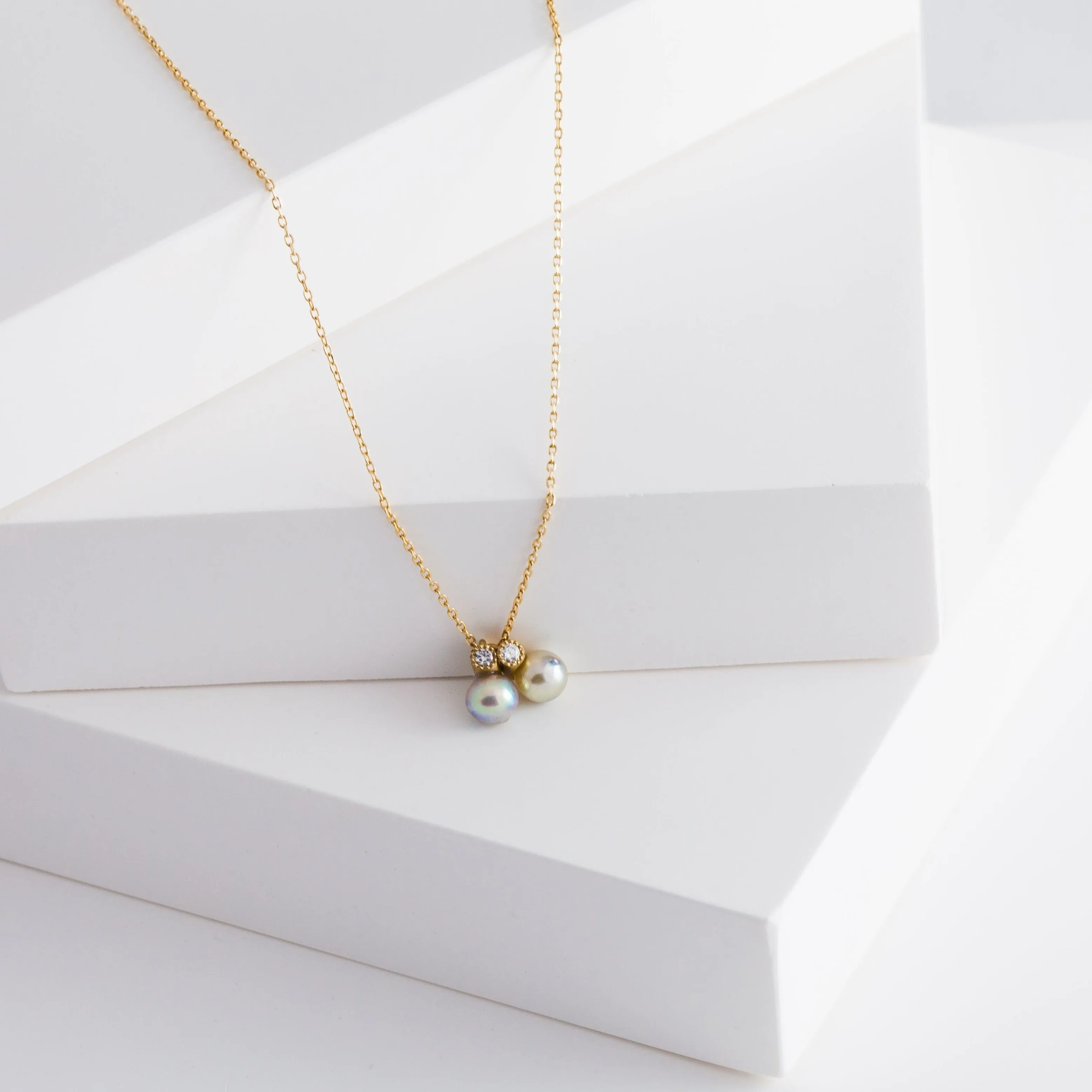 Baby Akoya pearl double pearl diamond necklace