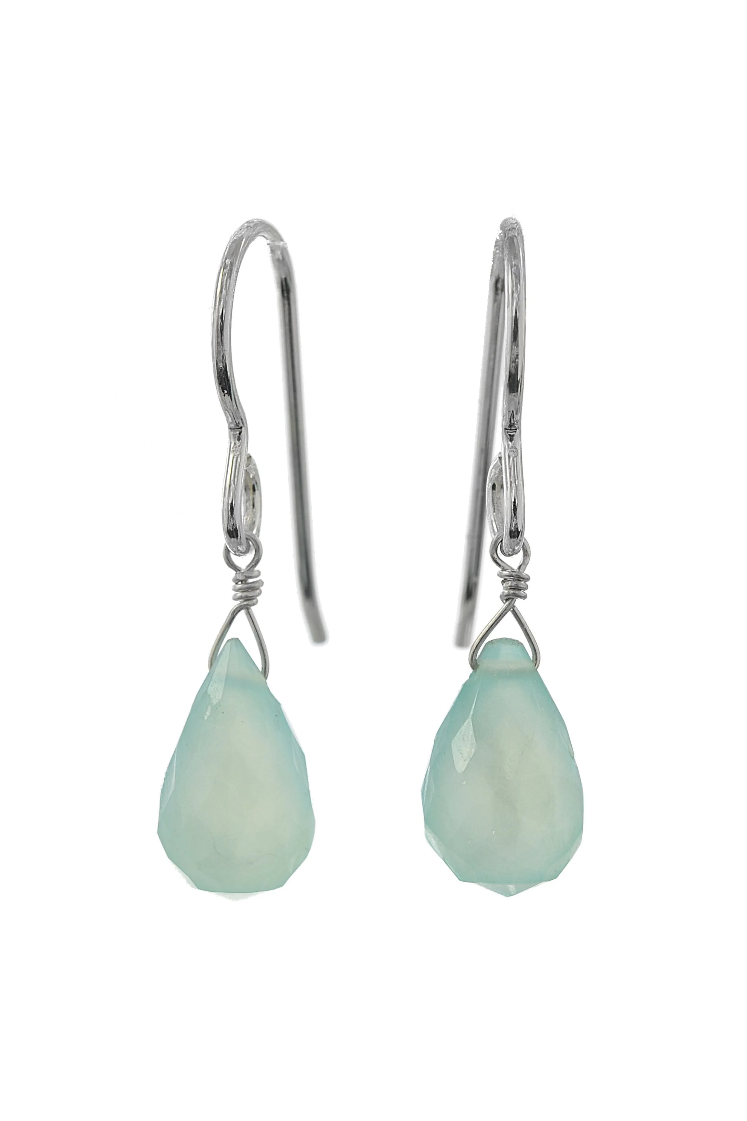 Baby Blue Chalcedony Gemstone Drop Dainty Earrings