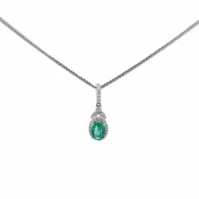 Baikalla™ 14k White Gold Emerald AA Round Necklace pendant With Diamond Halo