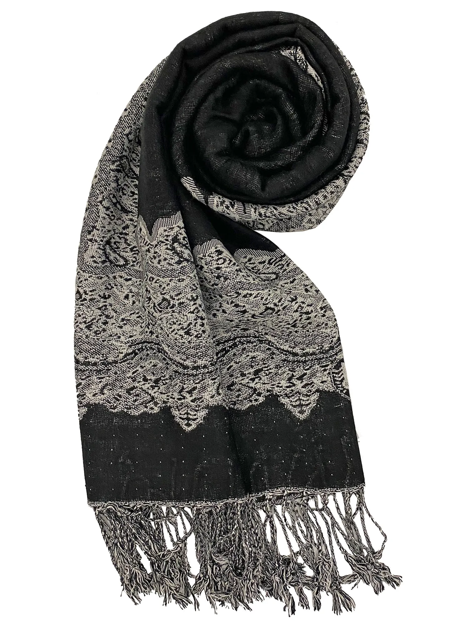 Baroque Print Pashmina Shawl Scarf With Fringe