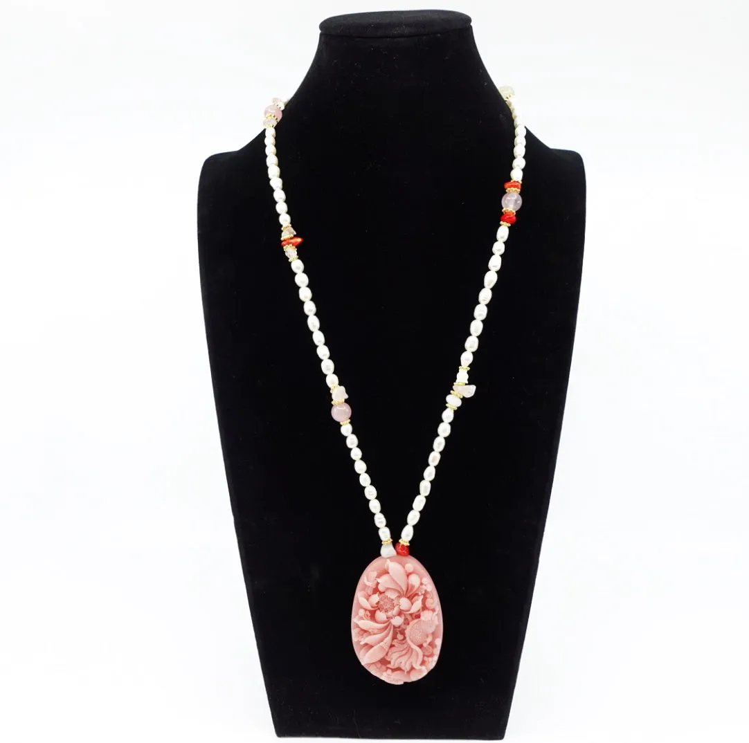 Beaded Long Pearl Pendant Necklace