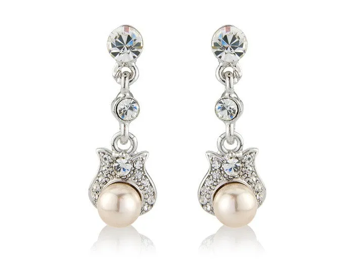 Becky Crystal and Pearl Drop Earrings