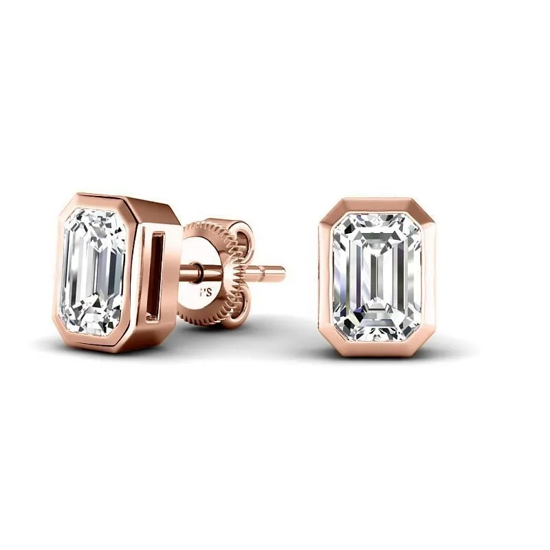 Bezel Set 0.60-5.00 CT Emerald Cut Lab Grown Diamonds - Stud Earrings