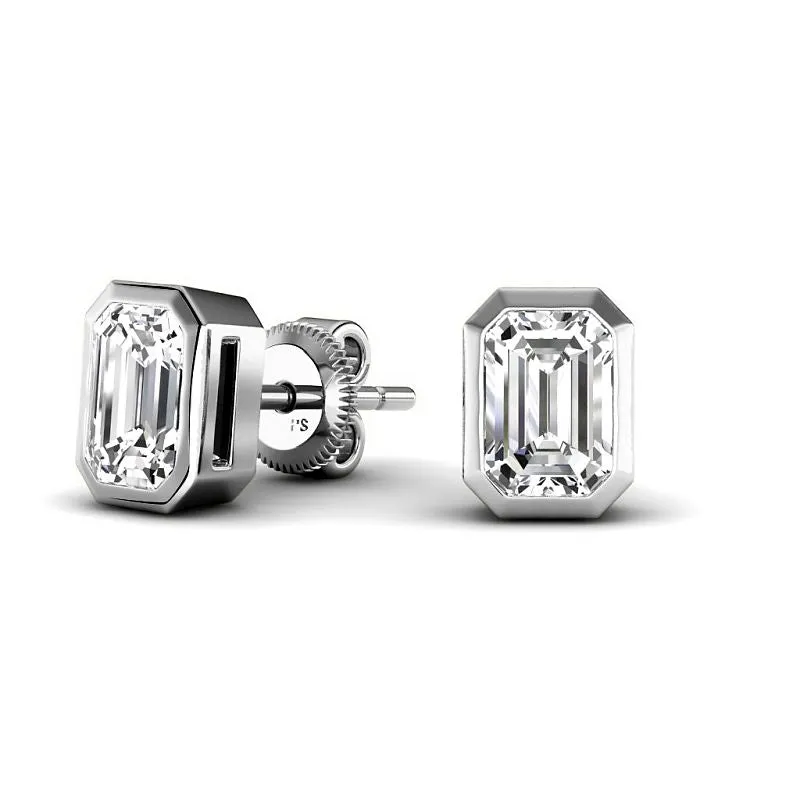 Bezel Set 0.60-5.00 CT Emerald Cut Lab Grown Diamonds - Stud Earrings