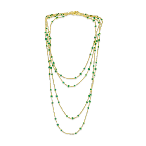 Bezel set Emeralds in Yellow Gold Necklace