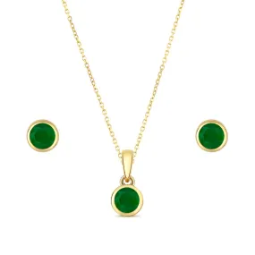 Bijou Collection Emerald Pendant and Earring Set | 9K Yellow Gold