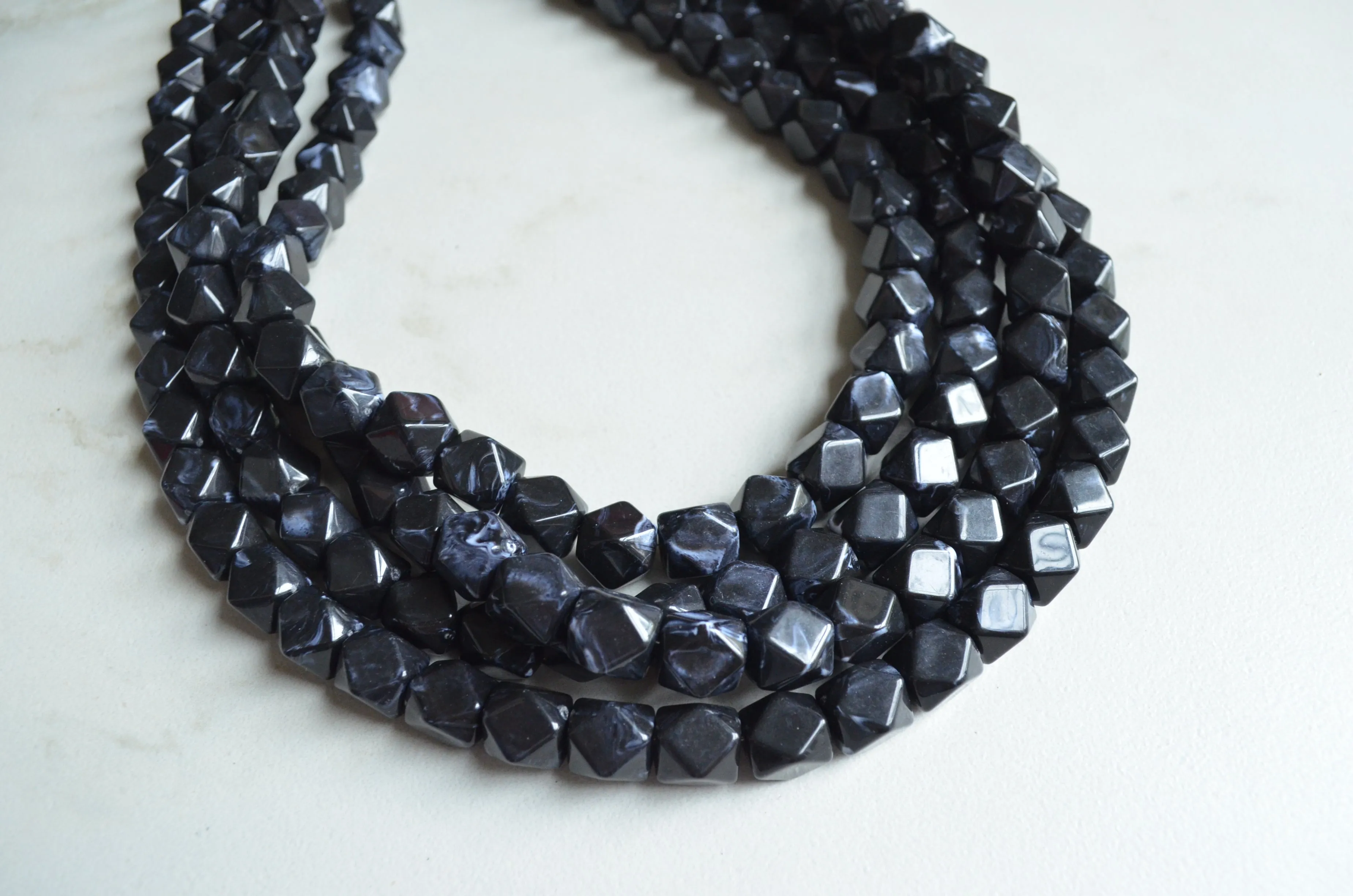 Black Beaded Multi Strand Acrylic Statement Necklace - Verti