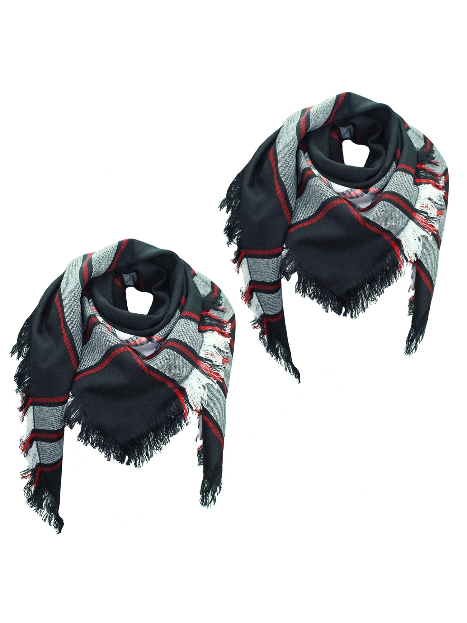 Black Red Wool Plaid Oversized Blanket Scarf 2 Pack Set