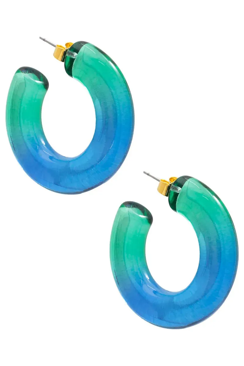 Blue Chunky Ombre Lucite Open Hoop Earrings