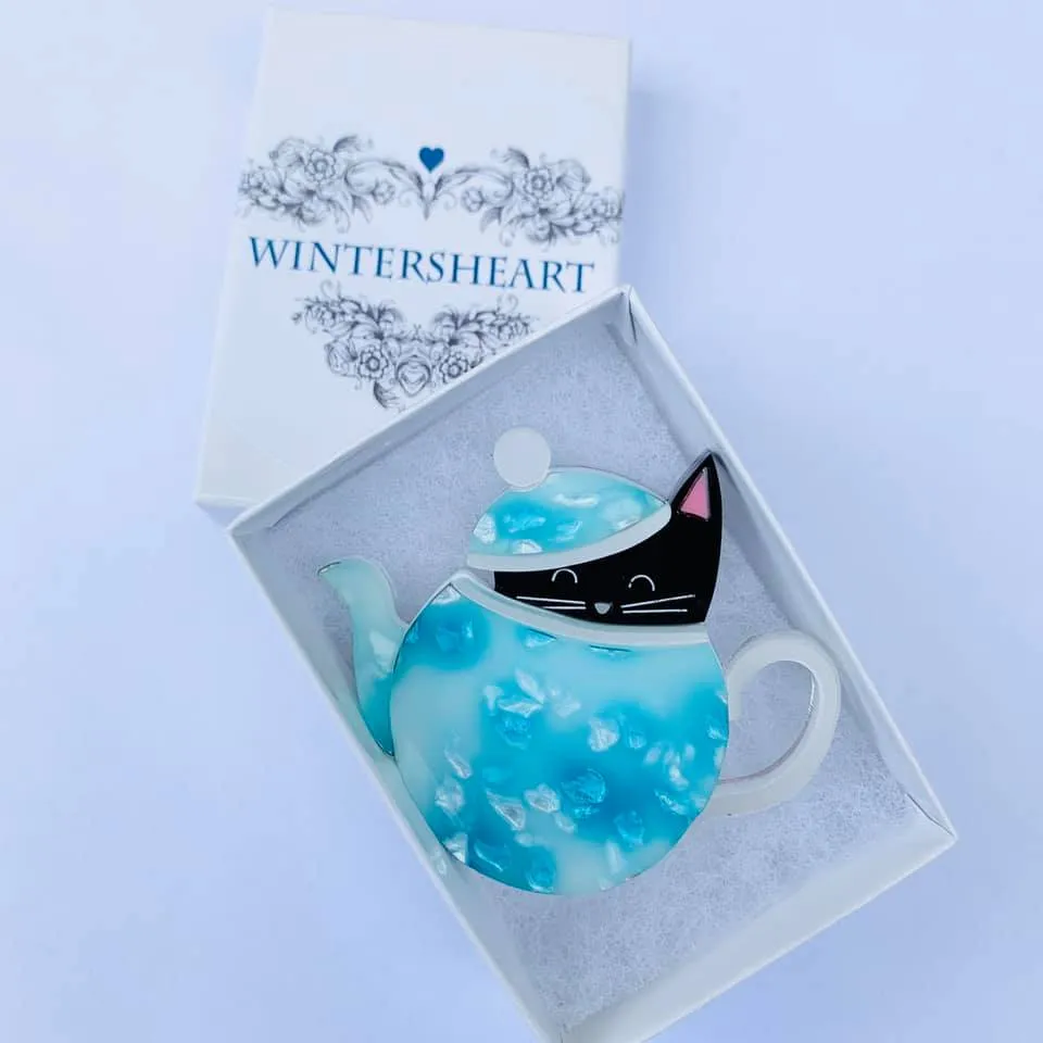 Blue Tea pot- Brooch