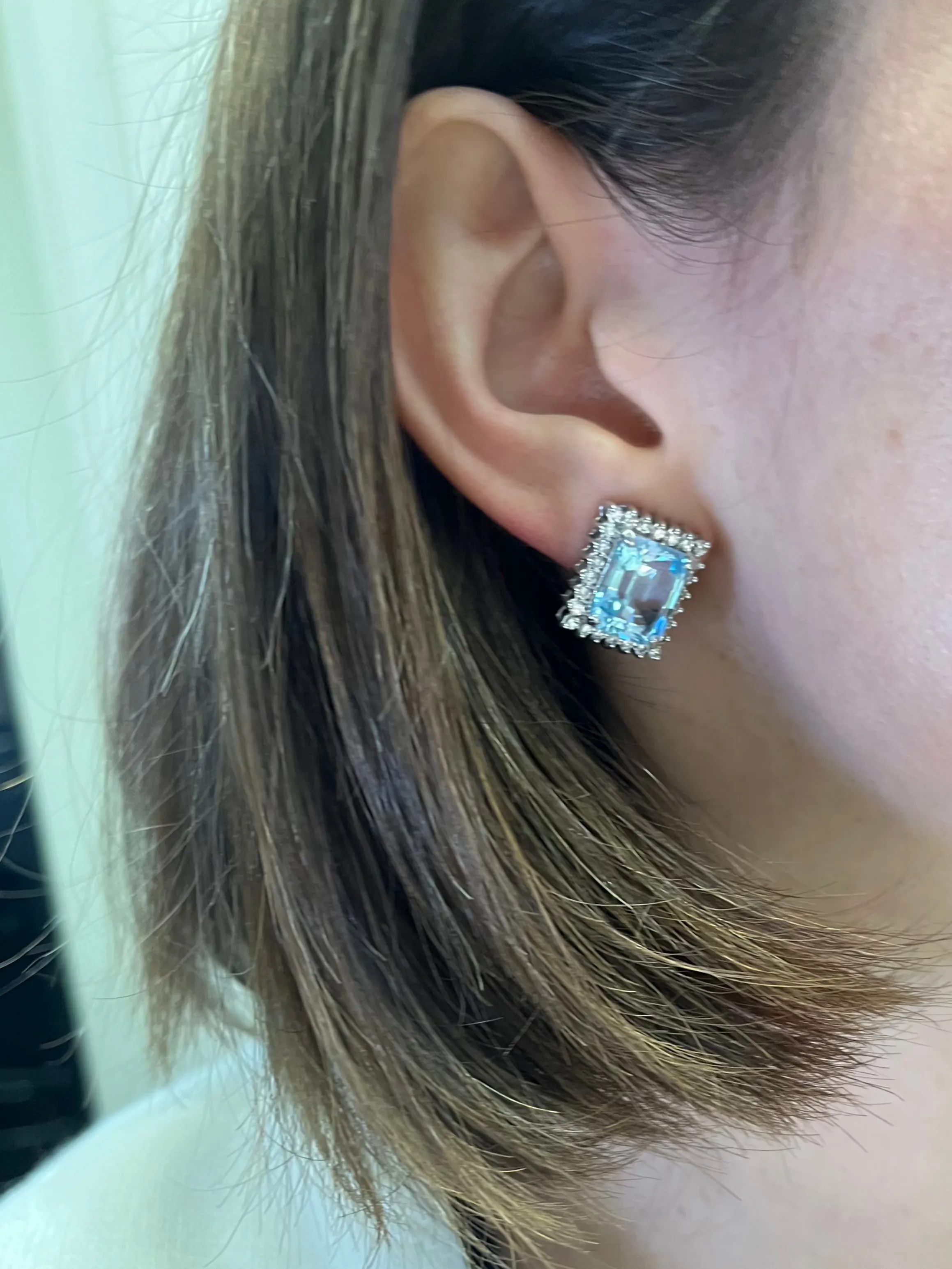 Blue Topaz and Diamond Button Earrings