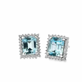 Blue Topaz and Diamond Button Earrings