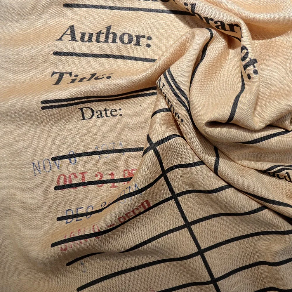 Book Scarf. Library scarf. Library card scarf with day due stamps. Print scarf. Beige scarf