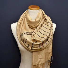 Book Scarf. Library scarf. Library card scarf with day due stamps. Print scarf. Beige scarf