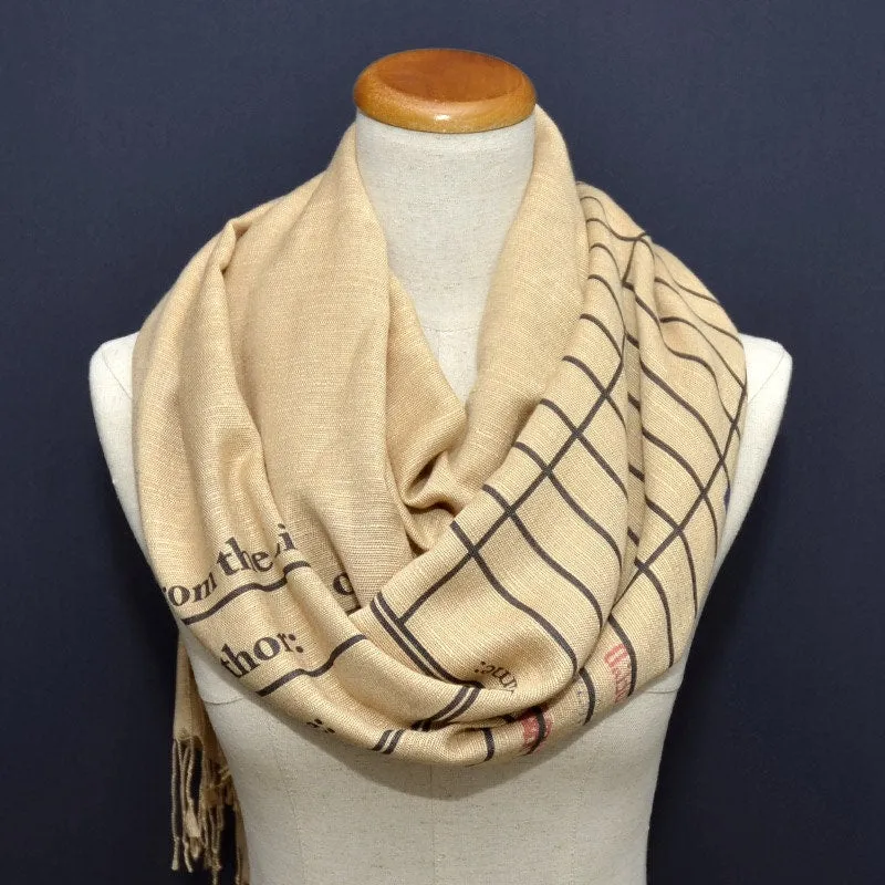 Book Scarf. Library scarf. Library card scarf with day due stamps. Print scarf. Beige scarf