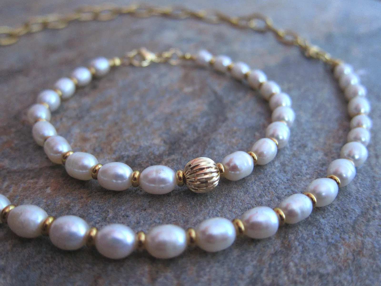 Bora Bora Freshwater Pearl, Stainless Gold Chain Necklace - June Birthstone